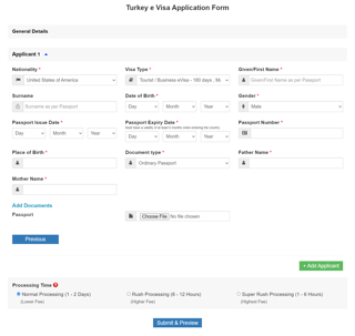 Solicitud de visa en línea para Turquía